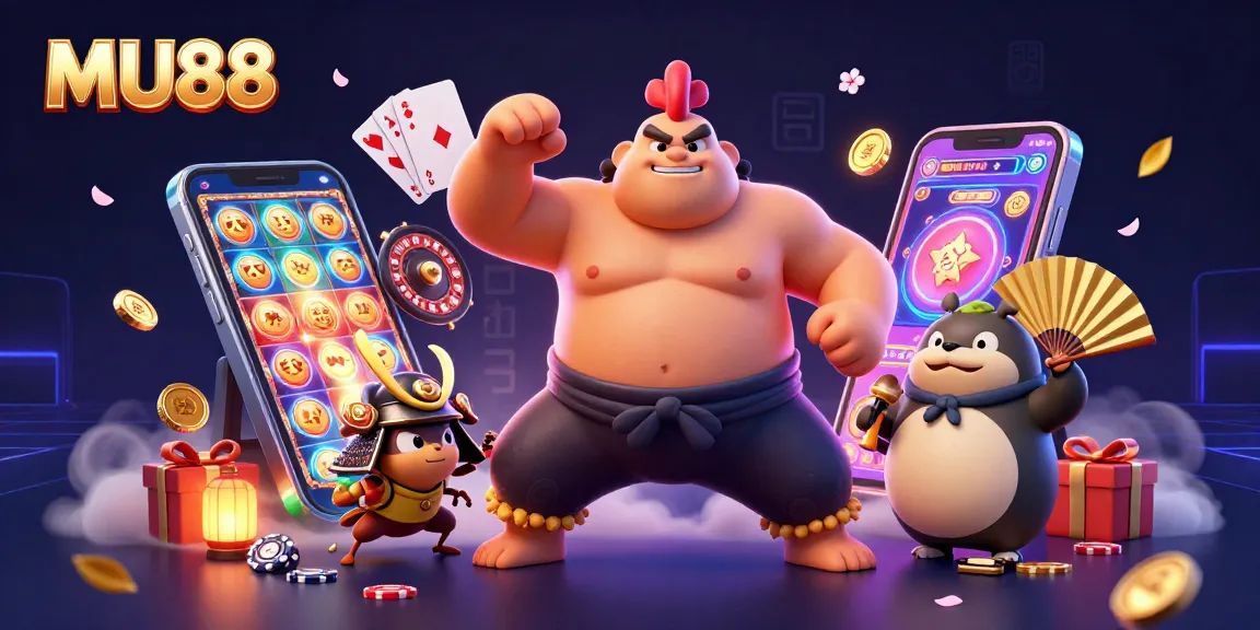 Engage with MU88's thrilling games featuring colorful slots and fierce characters in a dynamic casino scene.