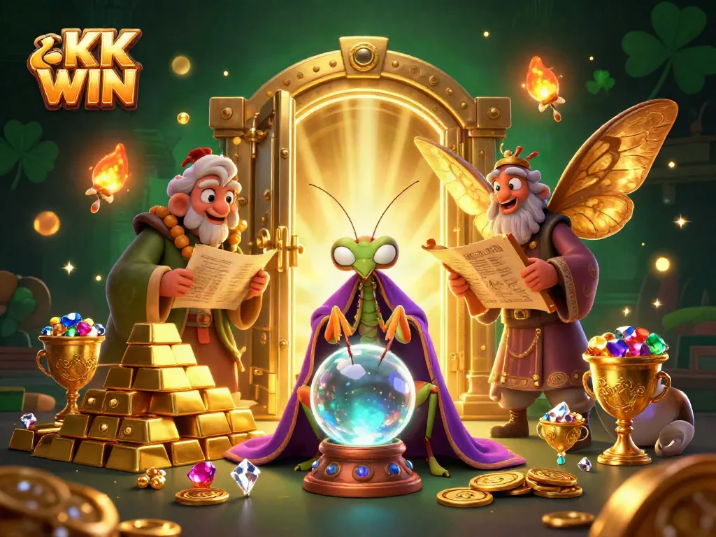 Experience thrilling gaming action at KK WIN with vibrant 3D casino scenes and magical fortune tellers.