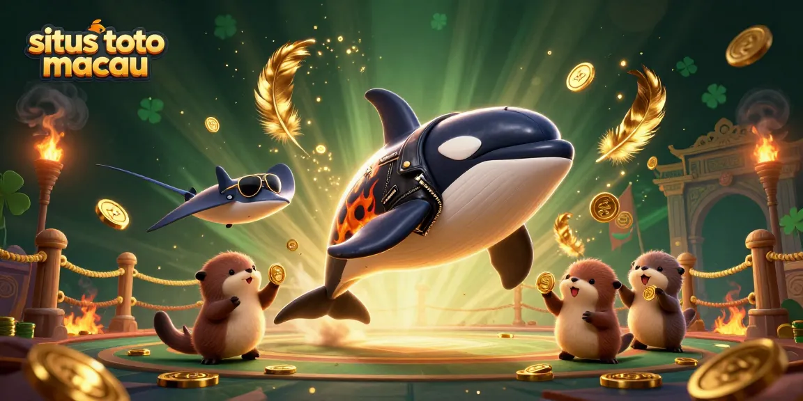 Menghadirkan situs toto macau, orca 3D berkendara, ikan pari, dan berang-berang laut dengan koin emas.
