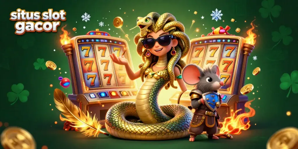Rasakan sensasi bermain di situs slot gacor dengan karakter Medusa dan mouse pejuang di arena permainan.