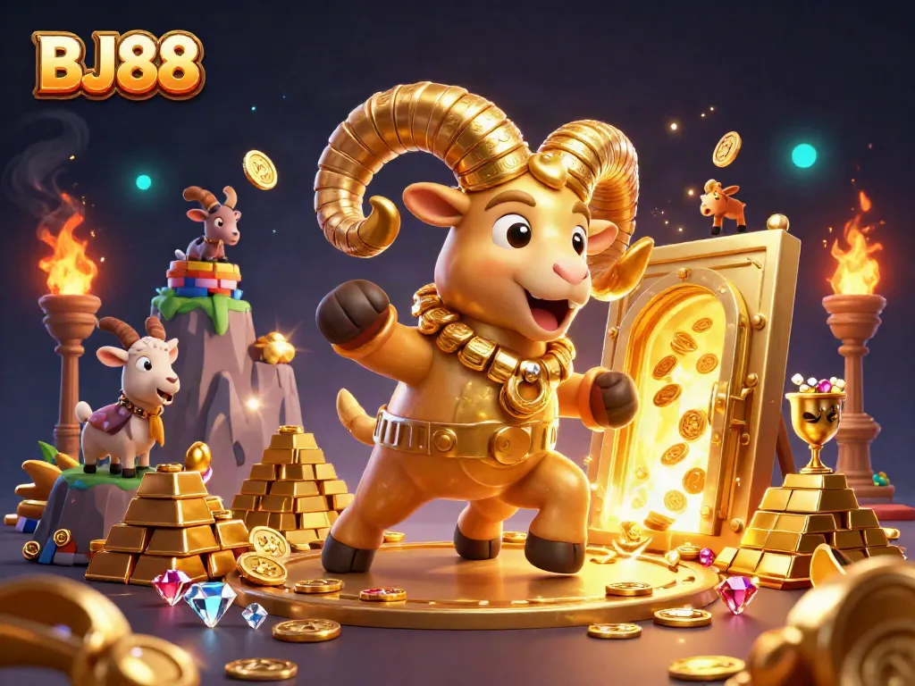 BJ88 offers immersive gambling experiences with vibrant casino elements in this dynamic 3D illustration.