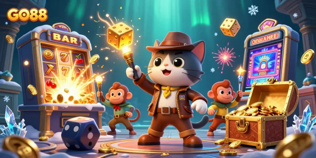 Engage with GO88 through thrilling casino adventures featuring gold artifacts and exciting games.