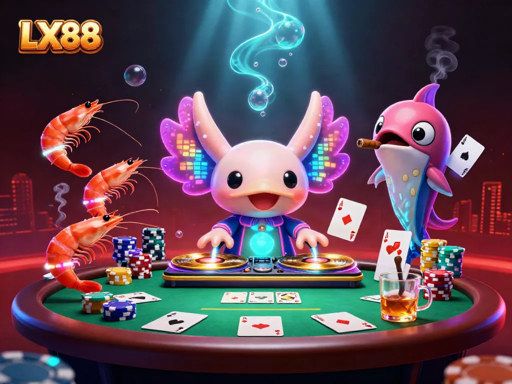 Experience thrilling gaming at LX88 with vibrant 3D illustrations of casino action and engaging characters.