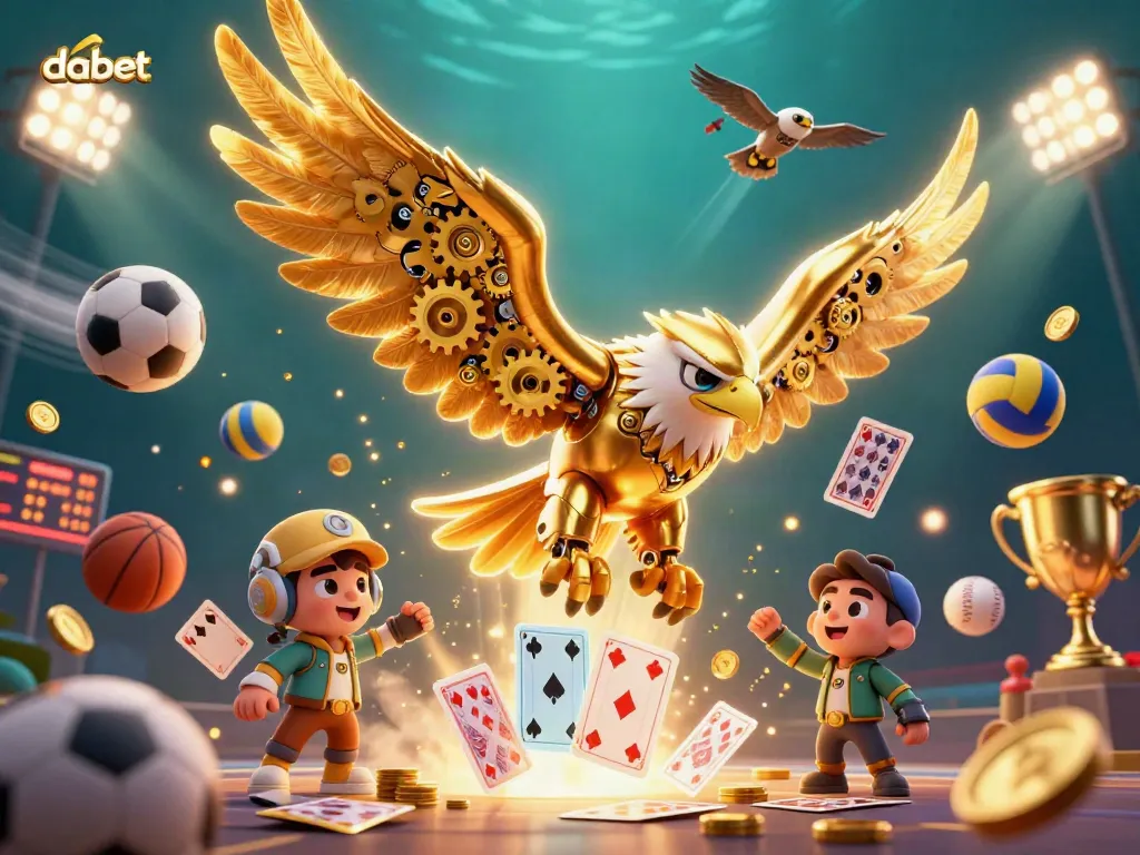 Dabet offers immersive experiences with a cybernetic eagle navigating dynamic casino elements.