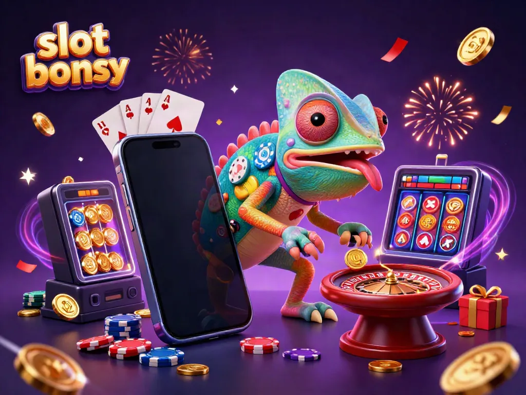 Experience thrilling slot bonuses with the chameleon casino owner in a vibrant, dynamic scene
