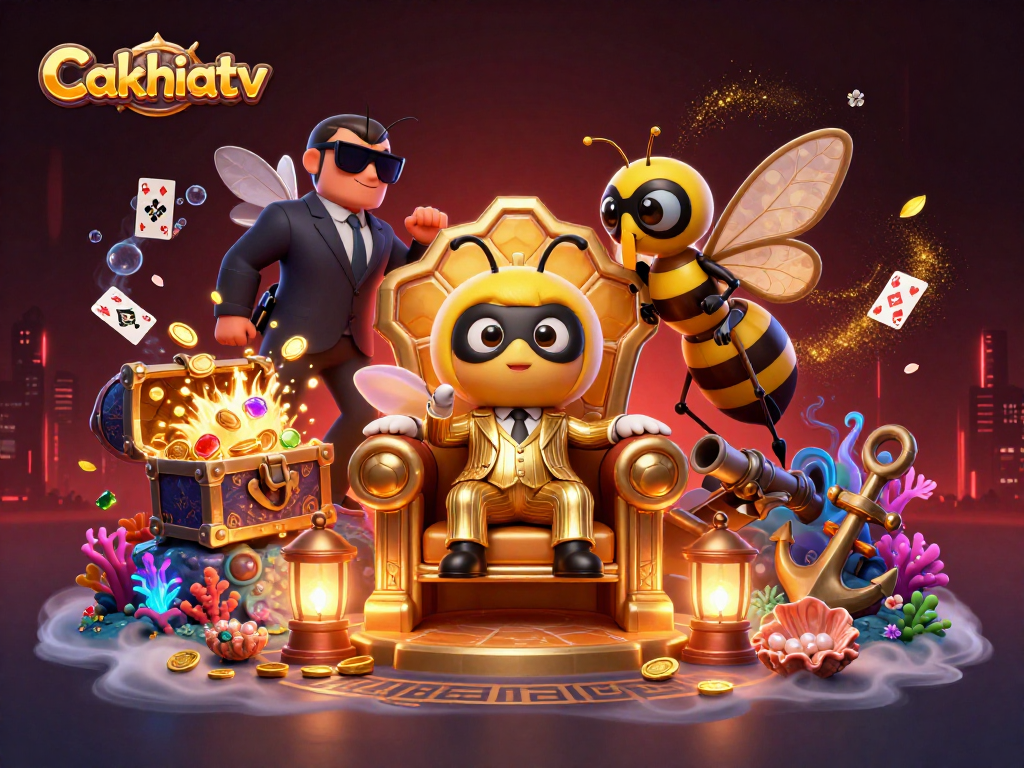 Cakhiatv captures thrilling underwater casino action with animated bumblebee characters and gold treasure.