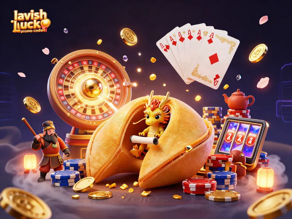 Engage with lavish luck promo codes for massive casino rewards in a vibrant, fantasy-themed scene.