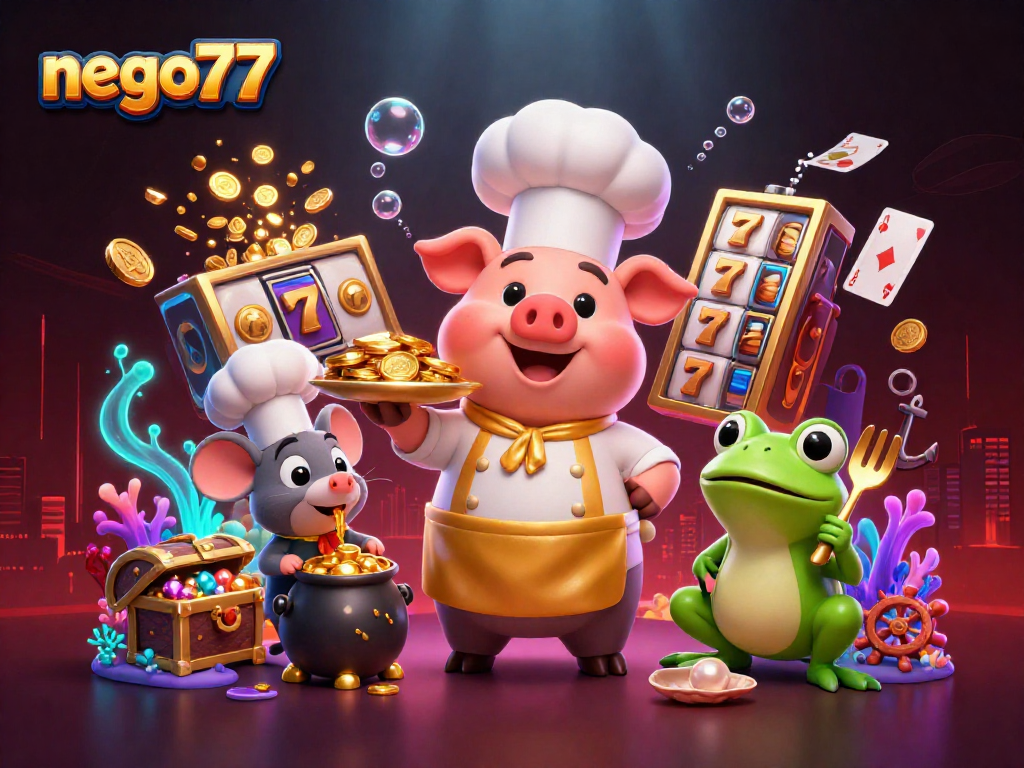 Play with nego77's thrilling slots experience featuring gold coins and vibrant symbols!