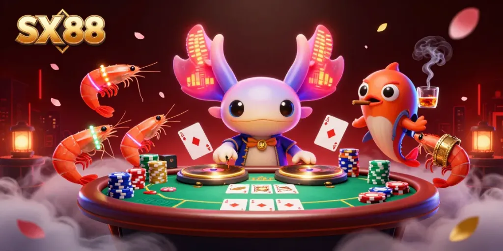 SX 88 captures vibrant casino energy with a colorful underwater scene mixing gaming elements.