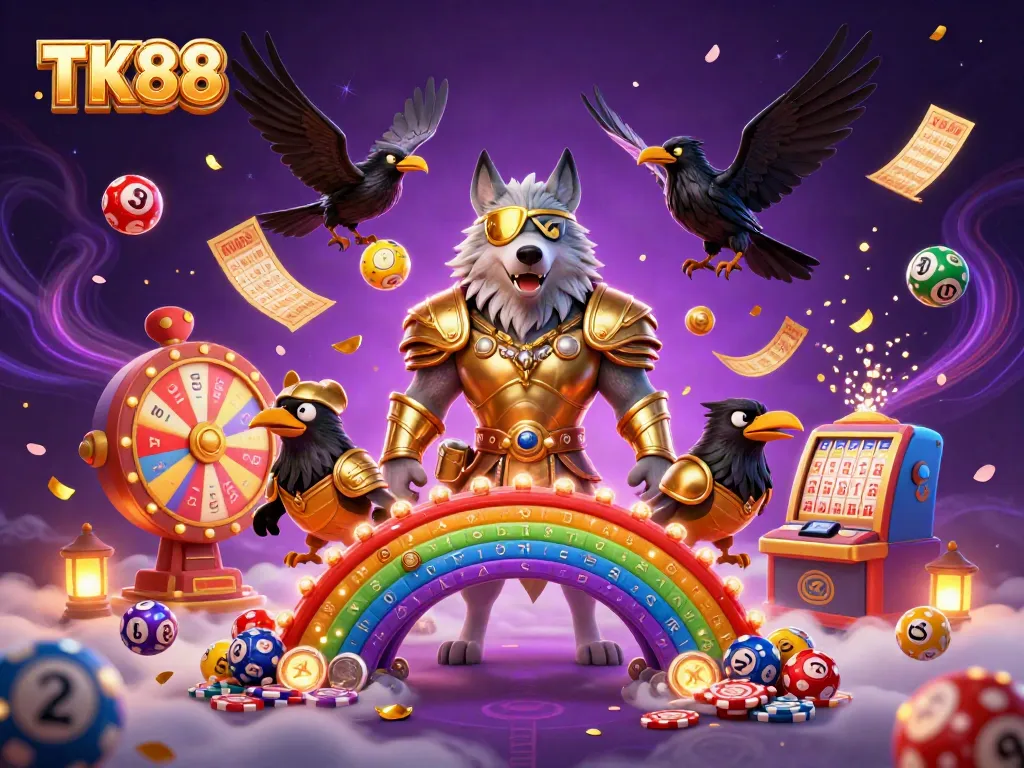 Experience thrilling wins with TK88's vibrant casino adventure scene filled with animated game elements.