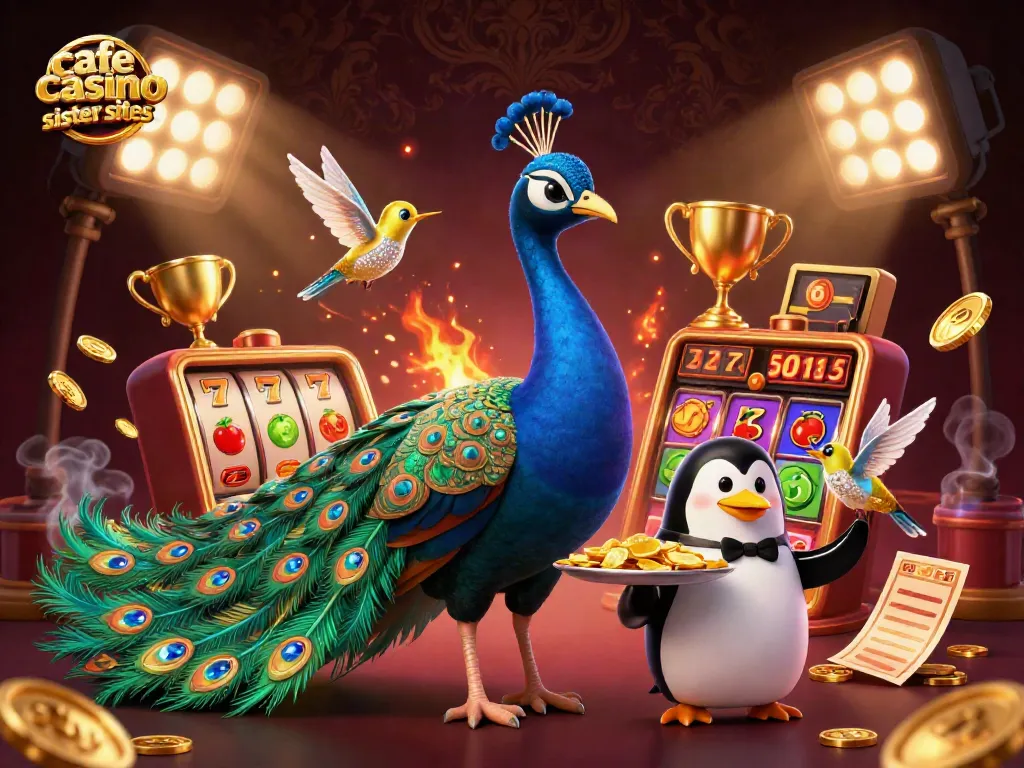Engaging illustration of cafe casino sister sites showcasing vibrant casino elements and characters.