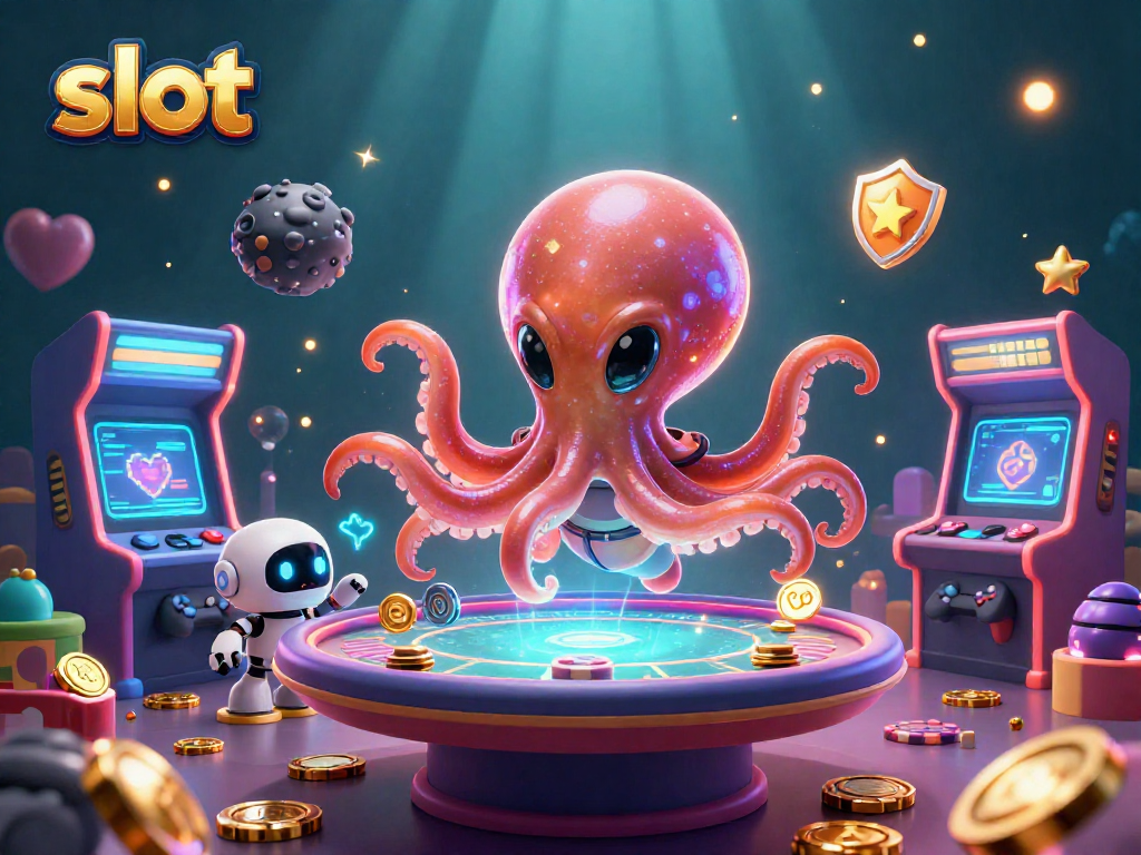 Menangkan slot dengan alien dan robot menari di meja poker holografik.