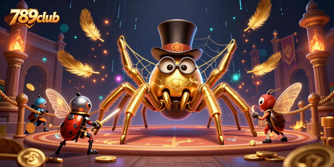 Chơi game tại 789club với hình ảnh tarantula vàng và hiệp sĩ bọ ngựa đầy màu sắc.