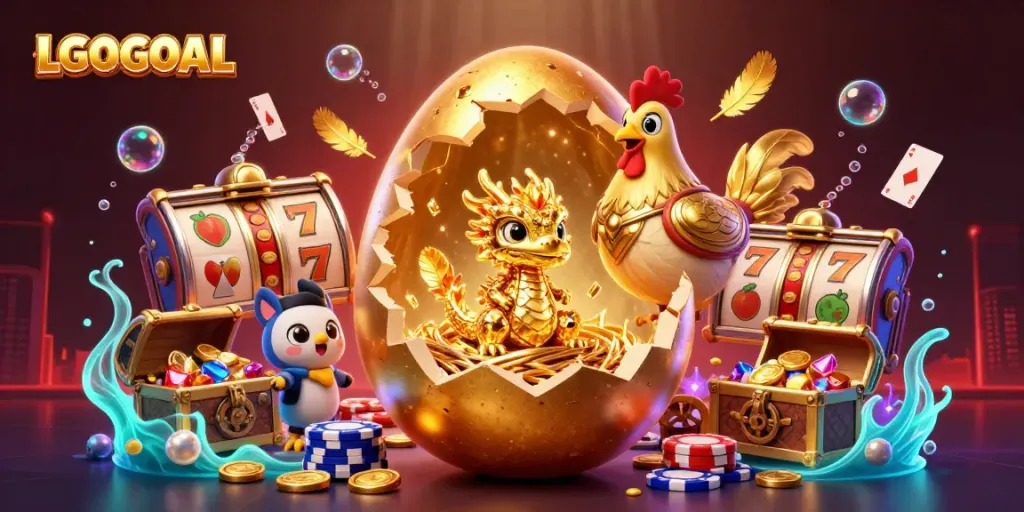 Experience LGOGOAL's thrilling winning potential with a golden dragon guarding poker chips