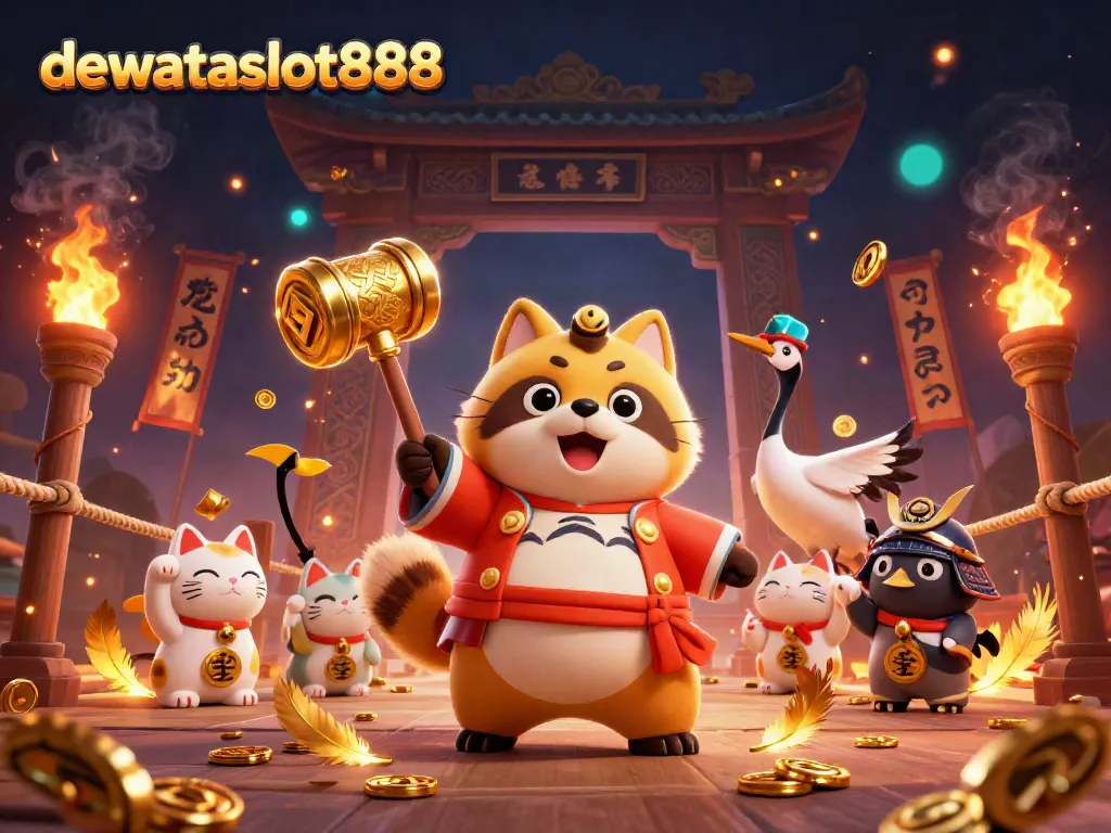 Permainan demo slot di dewataslot888 menampilkan karakter kartun ceria dan simbol keberuntungan.