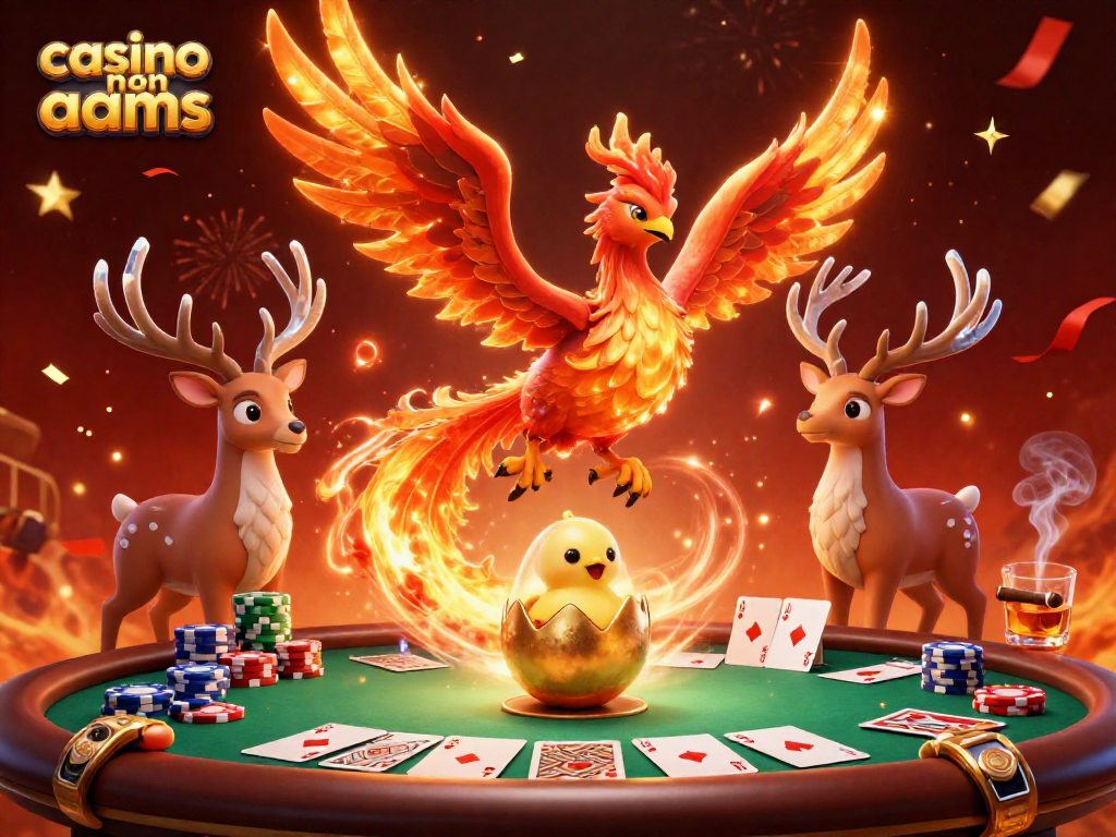 Immagine attrattiva di un casino non aams con un fenice di fuoco e elementi di poker.