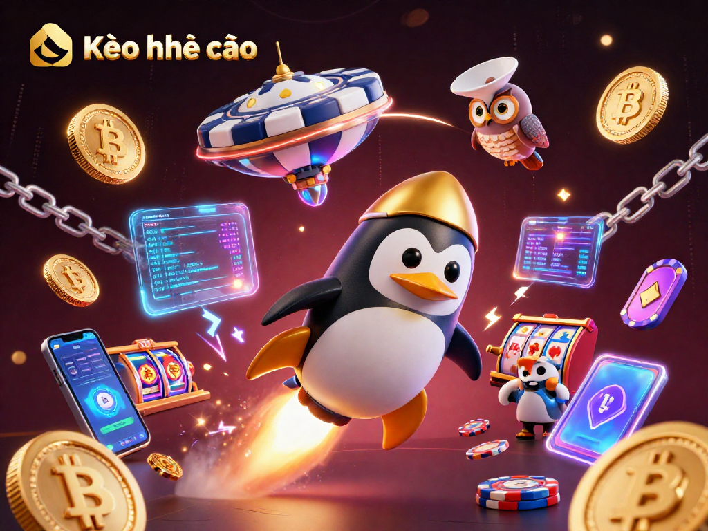Kèo nhà cái 3D illustration of a golden penguin and crypto elements preparing for casino adventure