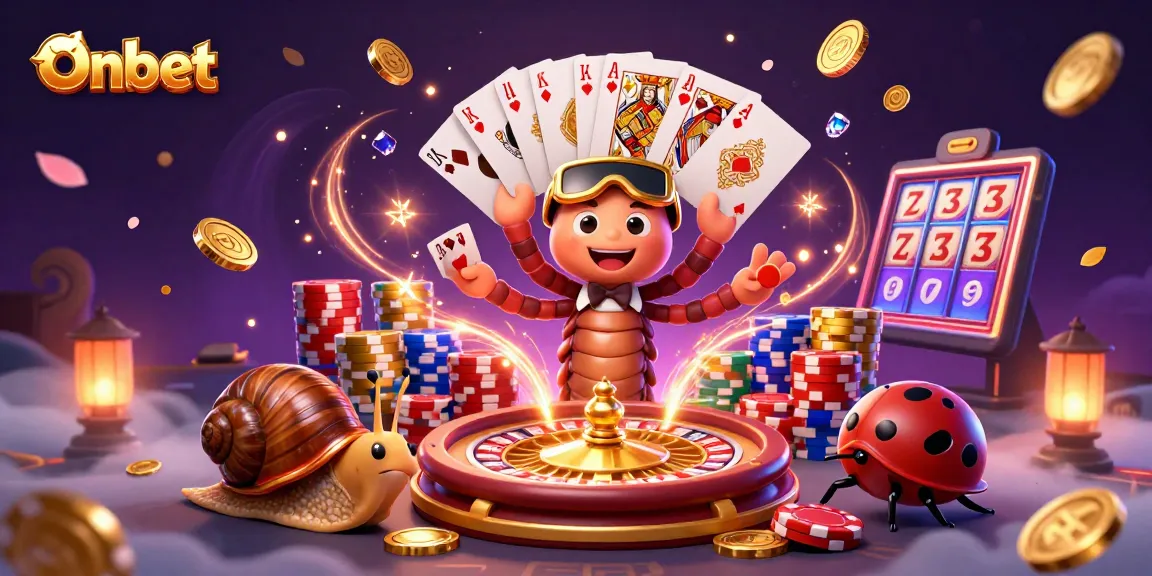 Bet on Onbet with a lively casino scene featuring unique cartoon characters and dynamic game elements.