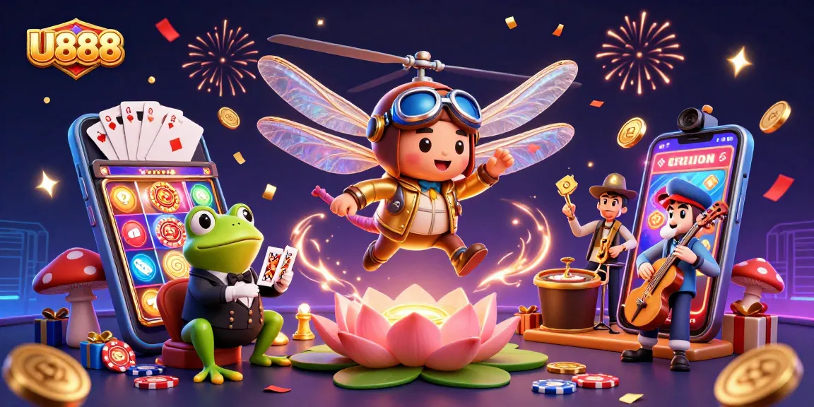 Engage with U888's vibrant casino atmosphere featuring games and lively characters.