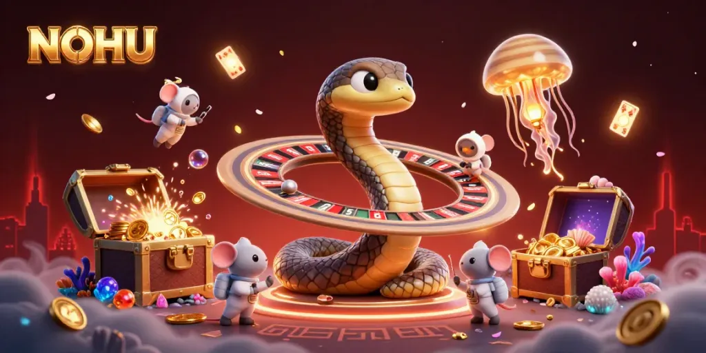 Betting astronauts spin the NOHU roulette wheel with the cosmic dealer in a vibrant casino scene.