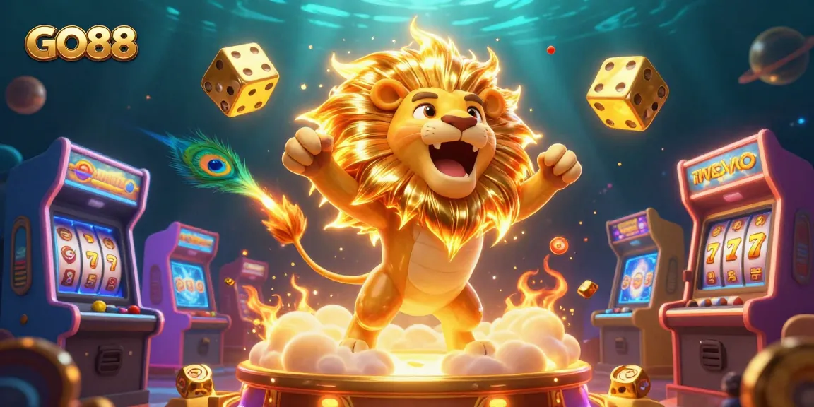 Experience GO88 with vibrant casino-themed 3D digital art featuring luck and excitement in gaming.