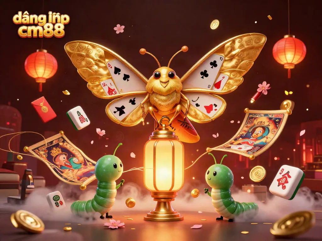 Enter the exciting world of gambling with đăng nhập cm88 in this vibrant 3D casino scene featuring a majestic moth and dynamic game elements.