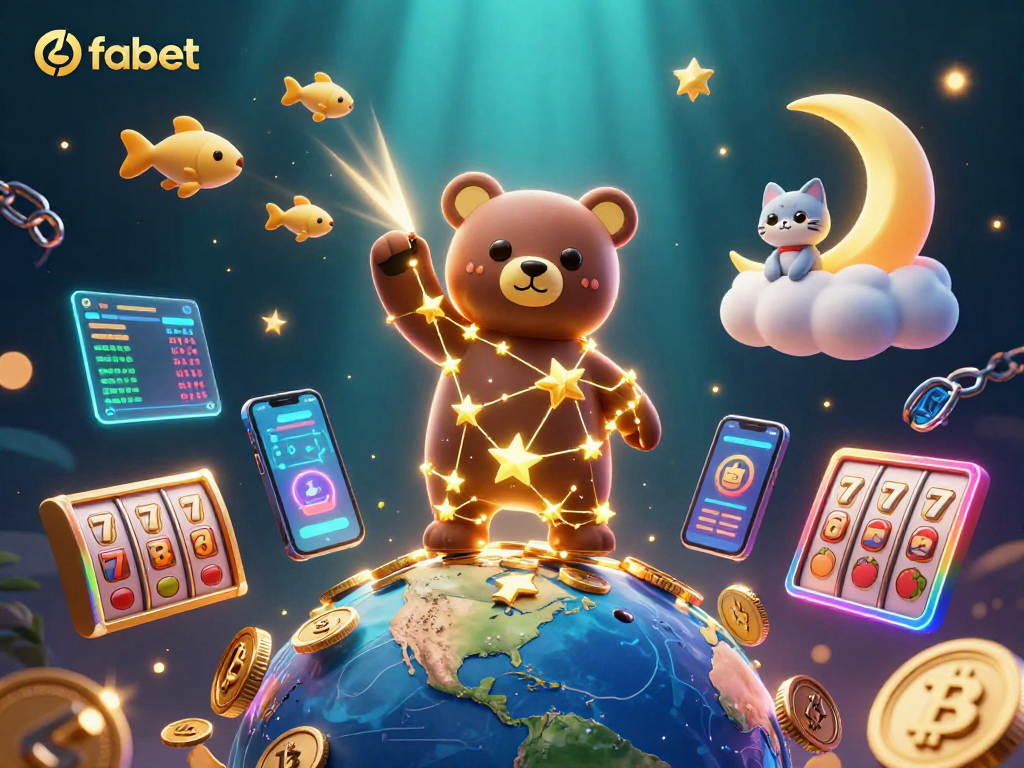 Experience fabet's thrilling gaming adventure with dazzling golden stars and vibrant casino elements.