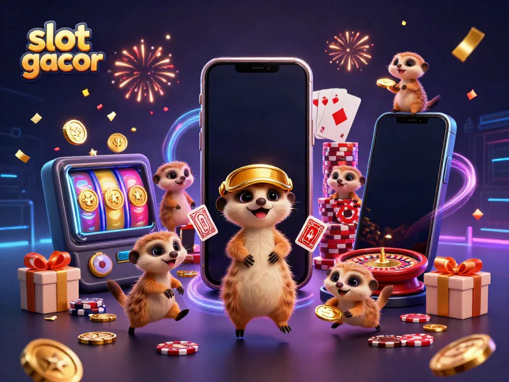 Experience the thrill of slot gacor with animated meerkats celebrating casino wins.