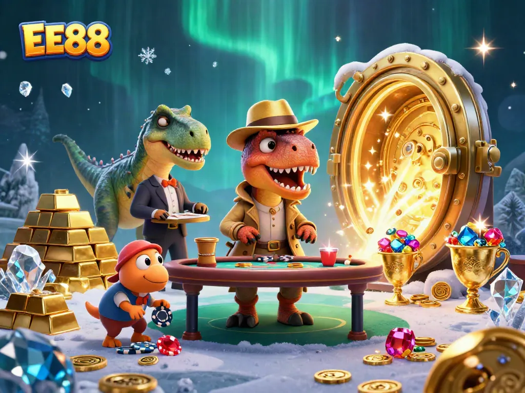 Experience thrilling casino action with EE88 as a velociraptor card counter and friends sneak around a blackjack table.
