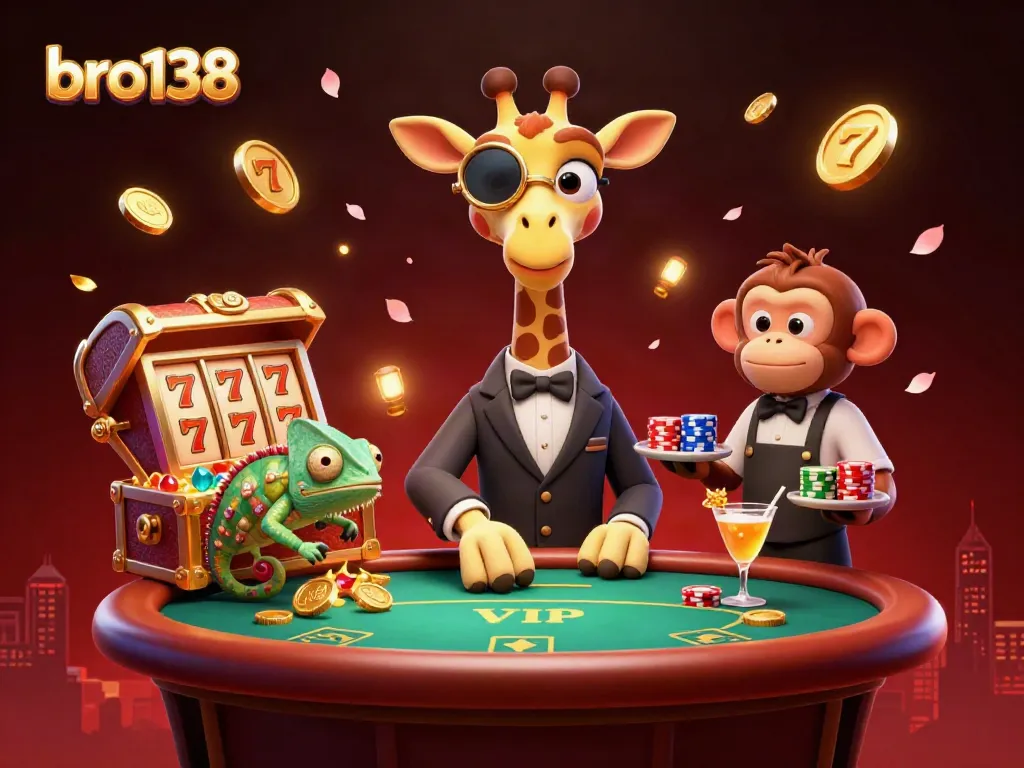 Engage with promo offers on bro138 while enjoying an exciting gaming environment featuring a giraffe and casino elements.