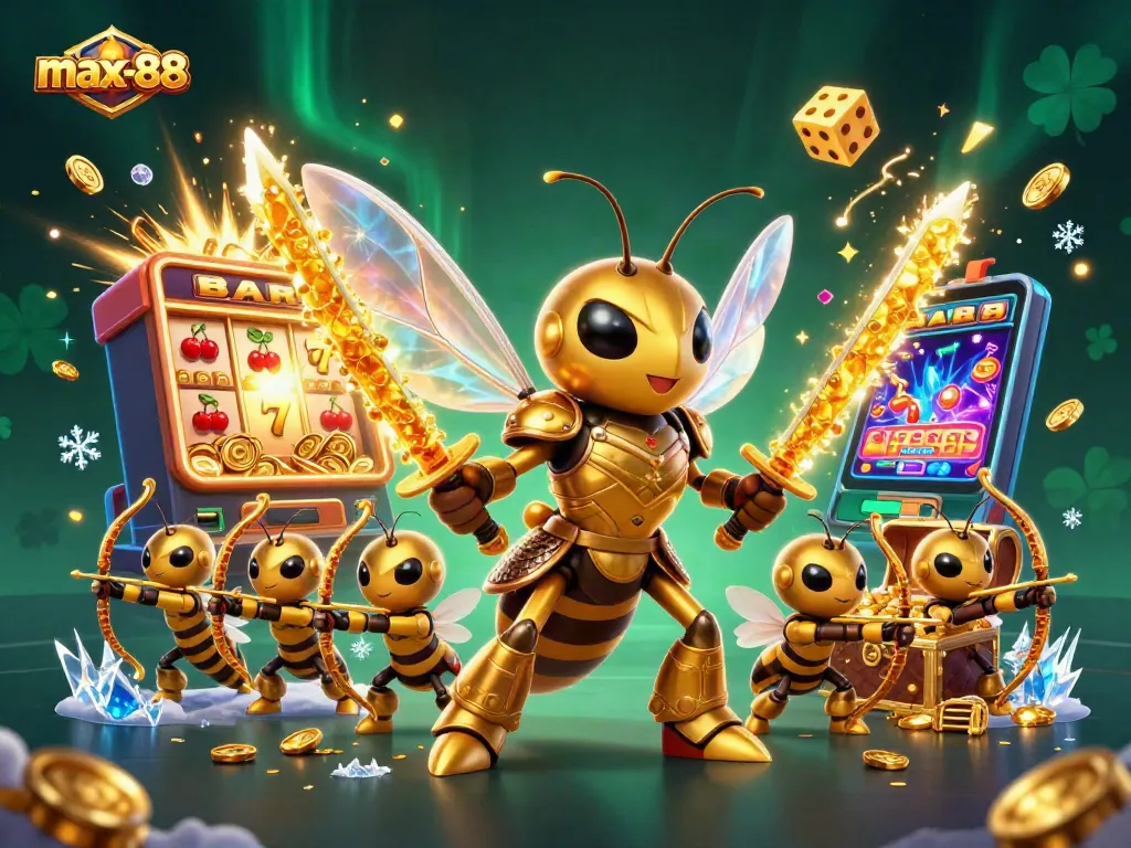 Experience the excitement of max-88 with a vibrant 3D casino illustration filled with action and colorful elements.