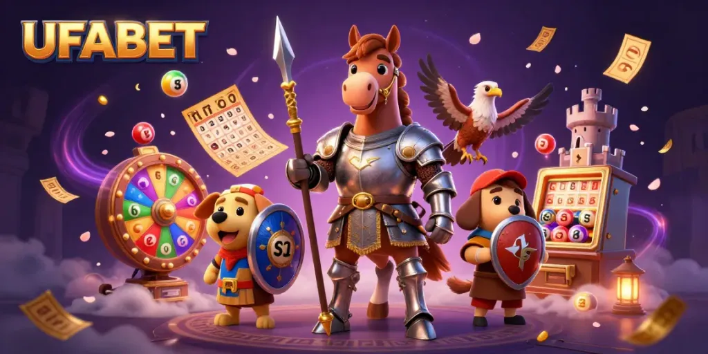 Engage with thrilling UFABET gambling action, showcasing vibrant game elements amidst dynamic characters.