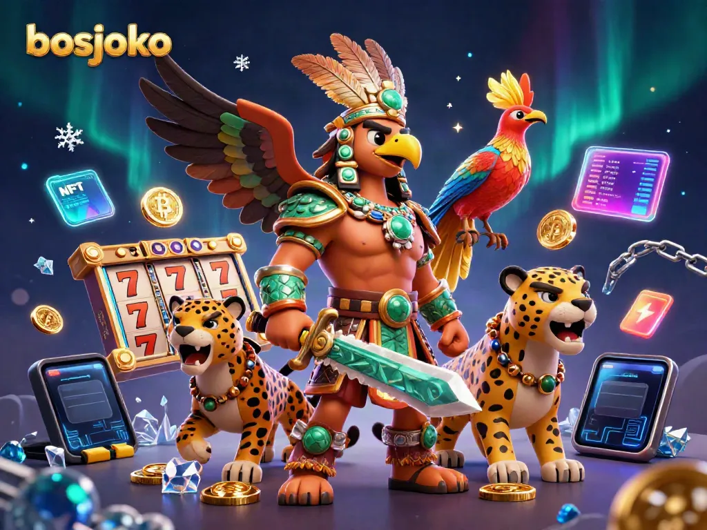 Experience the exhilaration of bosjoko's slot games with an immersive Aztec warrior scene full of vibrant symbols and coins.