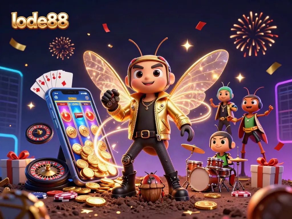 Experience lively entertainment with the lode88 rock star and vibrant casino elements.