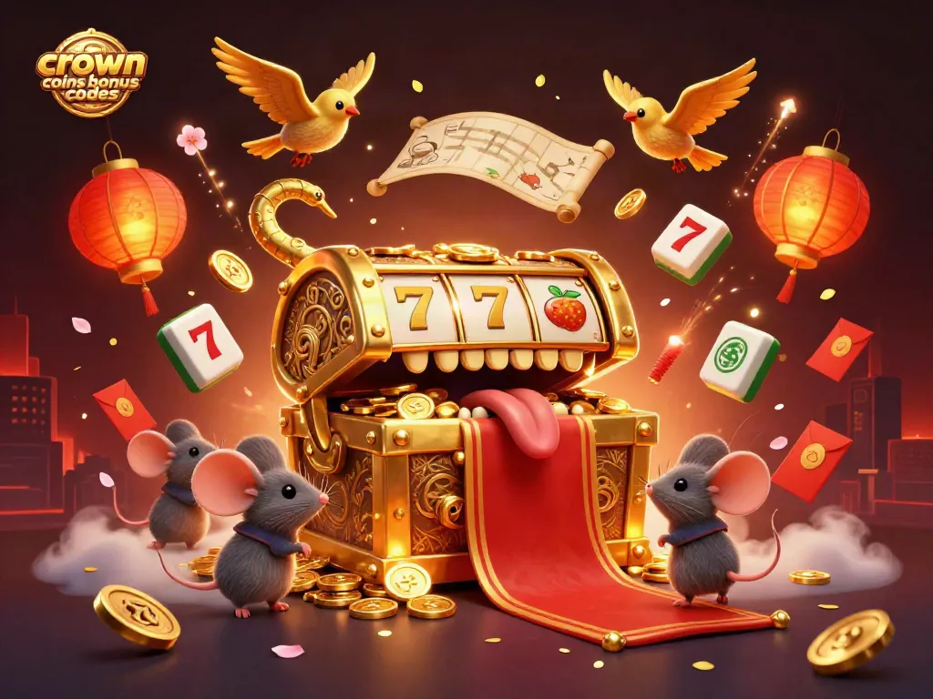 Crown coins bonus codes action scene featuring vibrant treasure, slot symbols, and adventurous characters