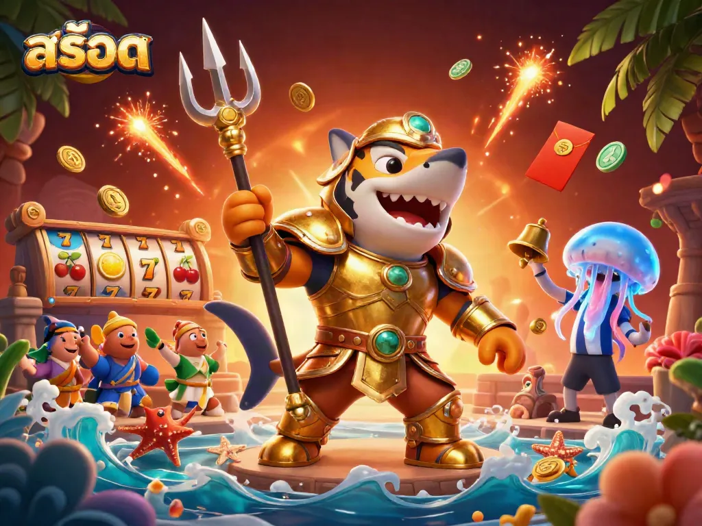 เล่นเกมสล็อต สล็อต ในอารีน่าของสิงโตน้ำทุนใหญ่ในชุดเกราะสีทอง
