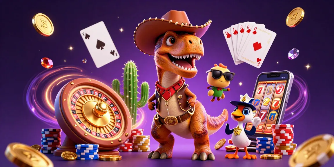 Experience cm88's vibrant casino world with a 3D cowboy dinosaur, dazzling gems, and spinning roulette.