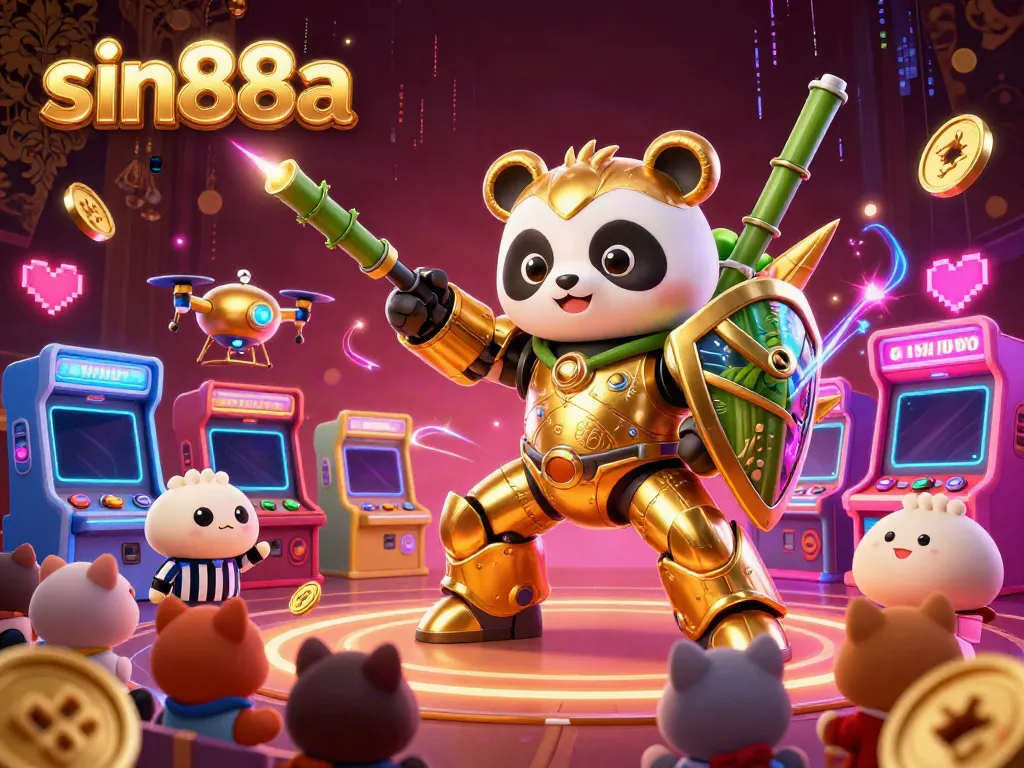 Experience thrilling casino action with sin88a through a vibrant 3D gaming scene featuring unique characters and elements.